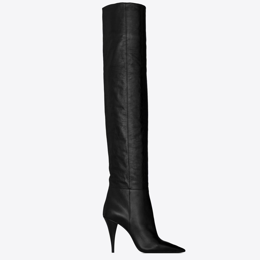Saint Laurent Tall Slouch Leather Boots Black Knee High YSL 37 - Picture 2 of 16